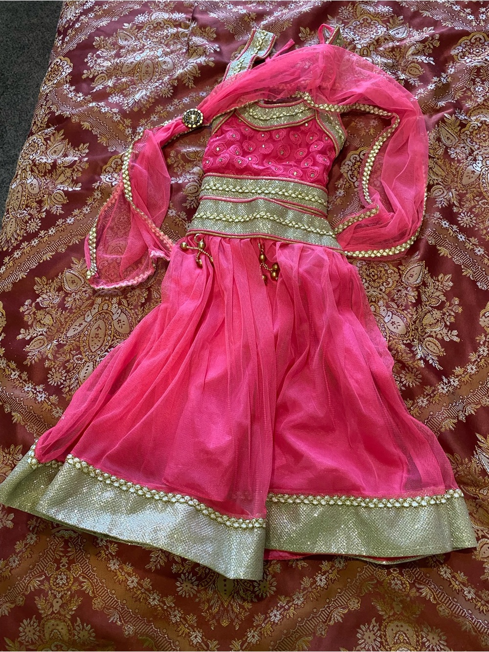 Girls Pink and Gold  lehenga choli  with Decorative Trim